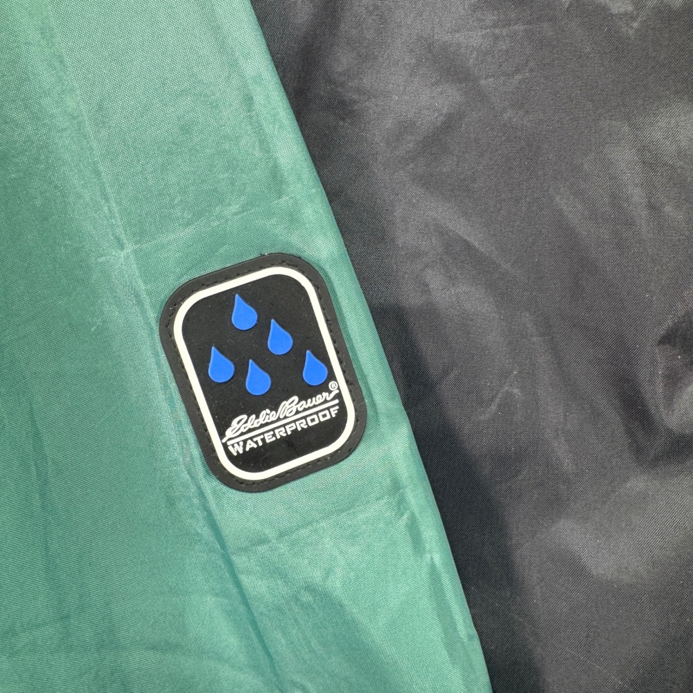 Eddie Bauer Mens Medium Waterproof Nylon Hooded Windbreaker Jacket‎ Green Black - Picture 6 of 13